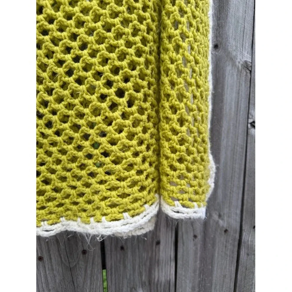 Boho Handmade Crochet Baby Blanket OS Green Cream Colorblock Mesh Knit Throw